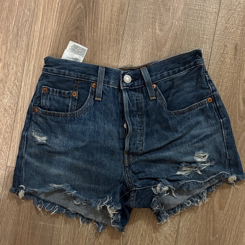 Levi's Dark Blue Distressed Jean Shorts